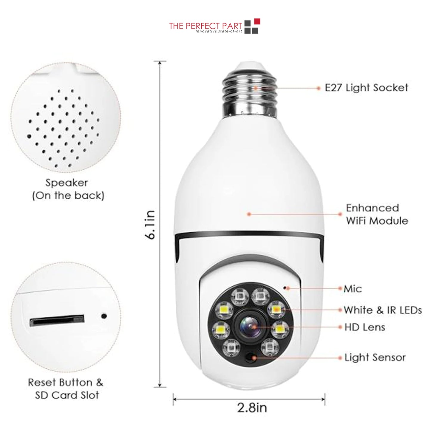 360° 1080P IP E27 Light Bulb Camera Wi-Fi IR Night Smart Home Wireless Security